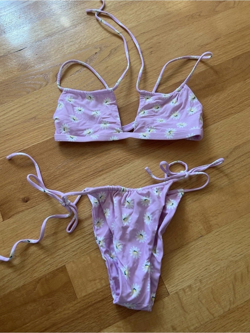 VDM Women’s Matching Lilac Purple Floral Strappy Bikini Swimwear Set Size XS